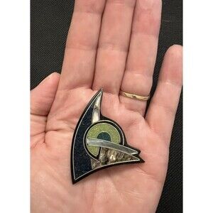 VTG Inlay Abalone, Crushed Stone Lucite Brooch Geometric Atomic Art Deco 2”